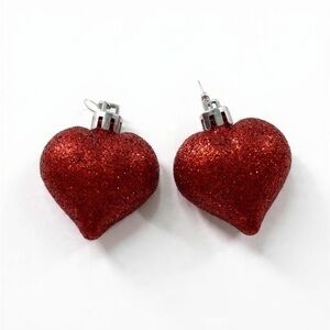 Sparkling Red Heart Ornament Earrings